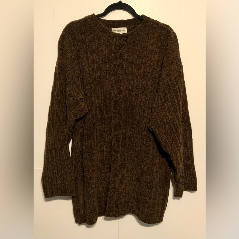 Nouveau Monde Women's Acrylic Tunic Sweater Brown 1X